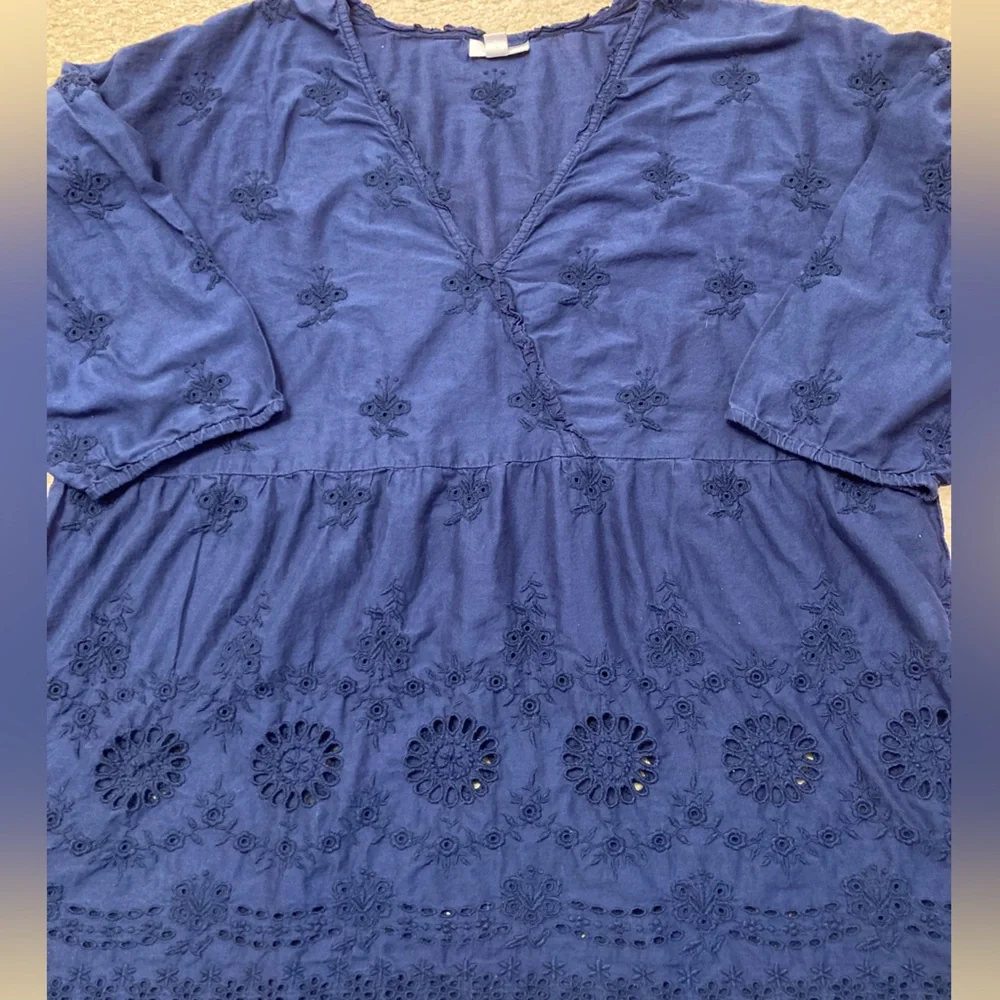 J. Jill Embroidered Eyelet V-Neck Blouse, Top, Navy Blue, Floral, Women’s, Large - Picture 3 of 7